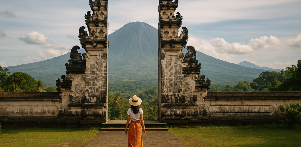 Paisaje de Bali con arrozales y templos