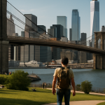 Una vibrante escena de Nueva York con la Estatua de la Libertad y el horizonte de Manhattan.