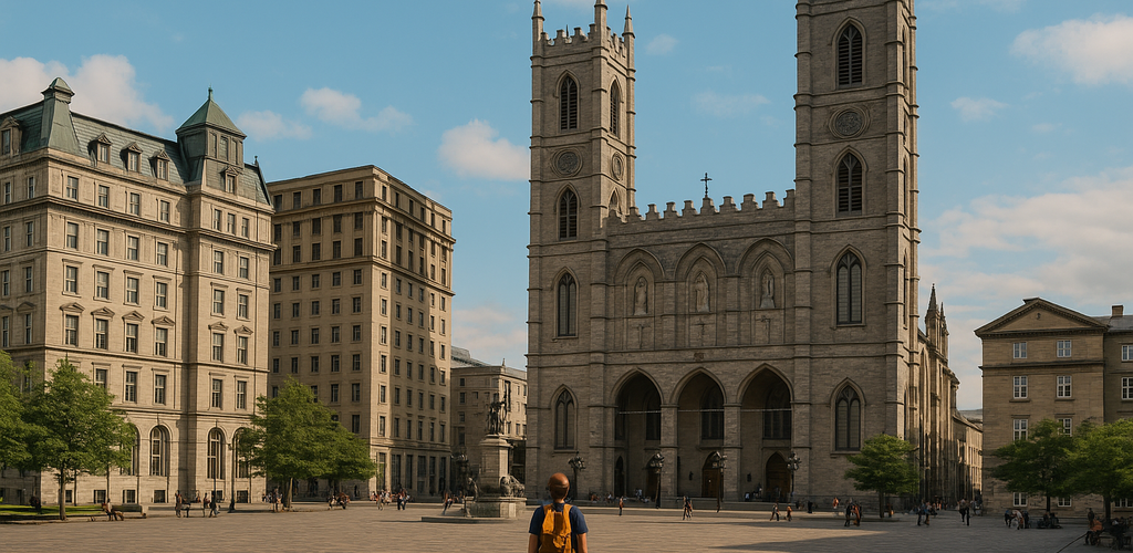 Montreal city landscape with historic and modern buildings