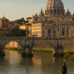 Imagen representativa de Roma, incluyendo el Coliseo y la Fontana di Trevi.