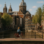 Canales de Ámsterdam con barcos y bicicletas
