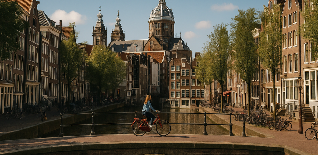 Canales de Ámsterdam con barcos y bicicletas